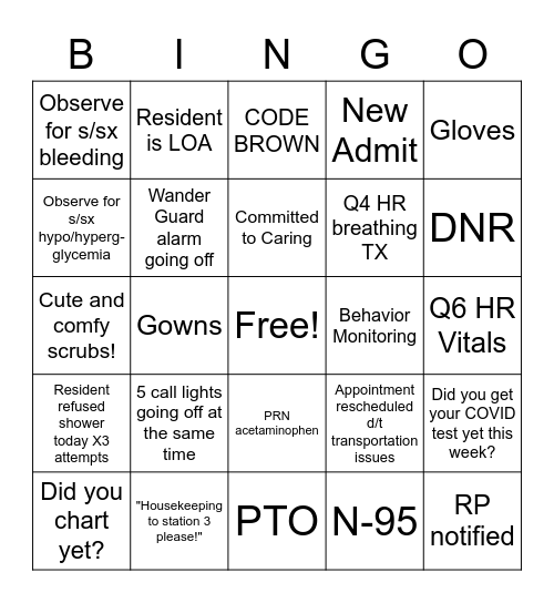 PruittHealth Aiken Loves Our Nurses! Bingo Card