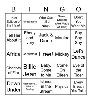#1 Songs 1982-1983 Bingo Card