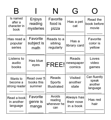 Reading 1/2 Bingo Card