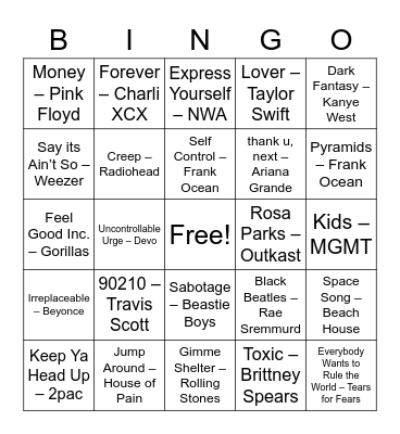 Youth Night Bingo Card