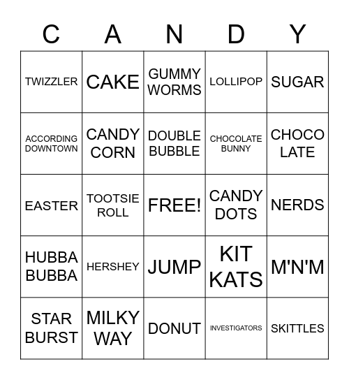 Candy! Bingo Card