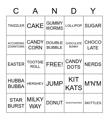 Candy & Dessert Bingo Card