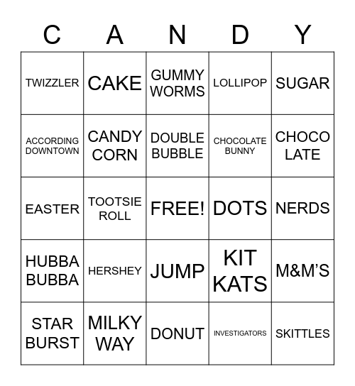 Candy & Dessert! Bingo Card