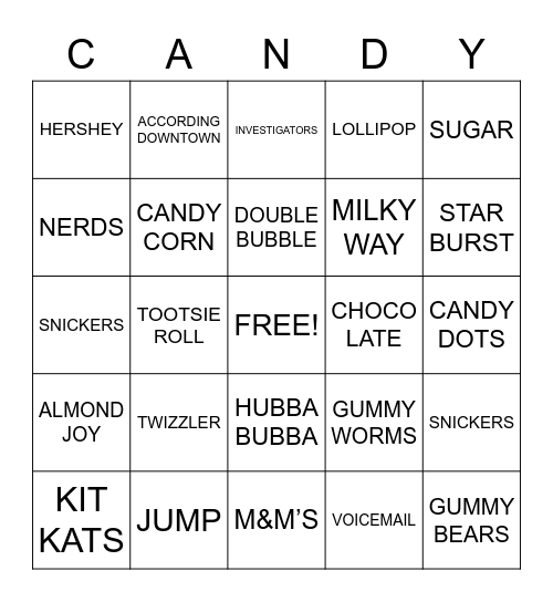 Candy & Dessert! Bingo Card