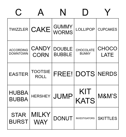 Candy & Dessert! Bingo Card