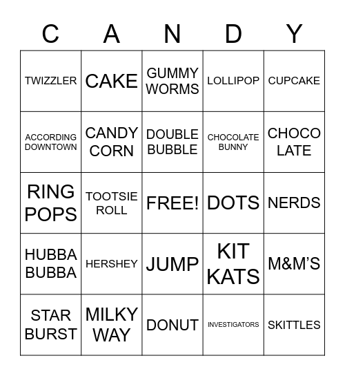 Candy & Dessert! Bingo Card