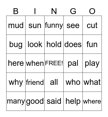 1st lesson 5 Bingo Card