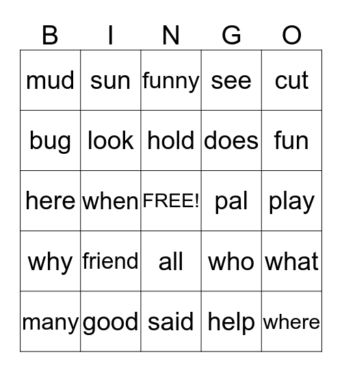 1st lesson 5 Bingo Card
