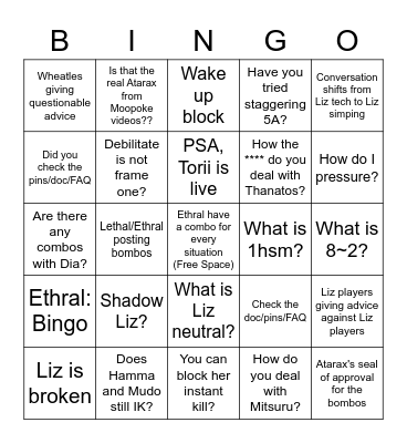 Liz Bingo 2.0 Bingo Card