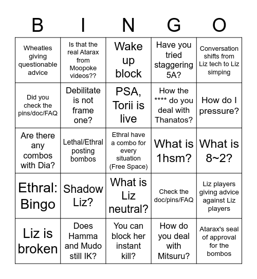 Liz Bingo 2.0 Bingo Card