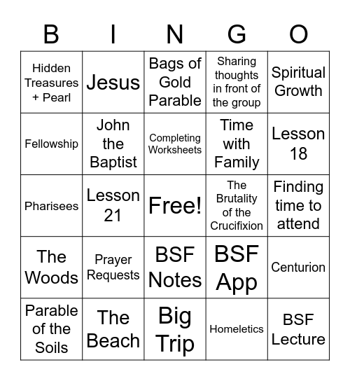Spiritual Bingo: Matthew and More Bingo Card