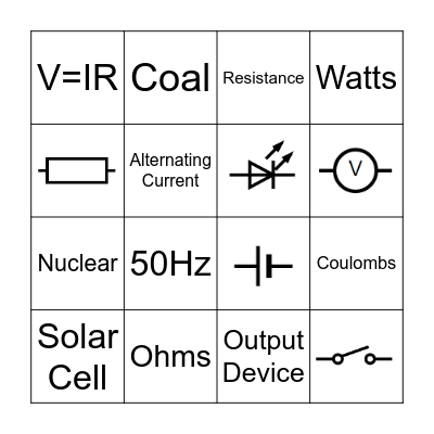 Electricity Bingo Card