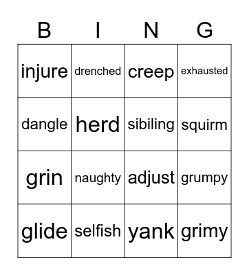 Vocabulary Bingo Card