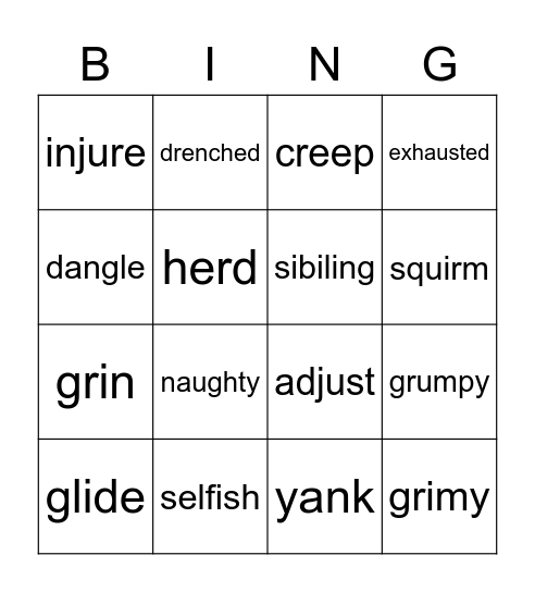 Vocabulary Bingo Card