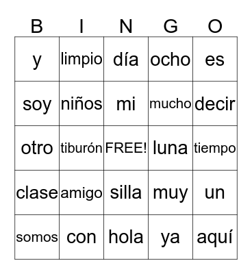 Palabras de Alta Frecuencia Bingo Card