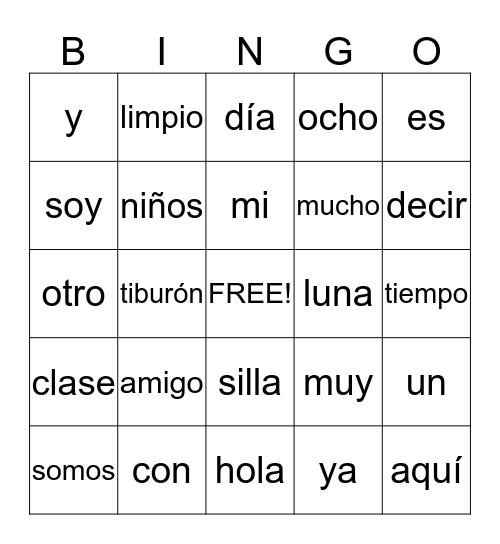 Palabras de Alta Frecuencia Bingo Card