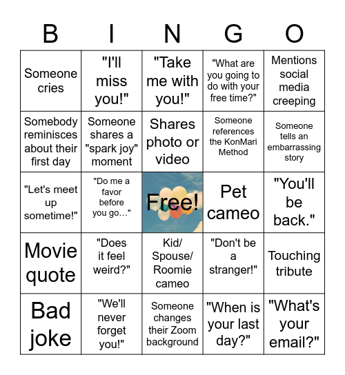 Farewell Bingo Card