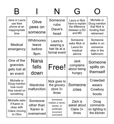 Graduation Weekend Bingo Card