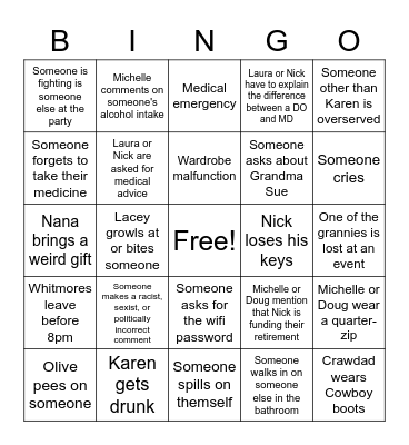 Graduation Weekend Bingo Card