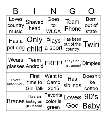 GIRL TALK Bingo Card
