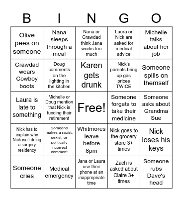 Graduation Weekend Bingo Card