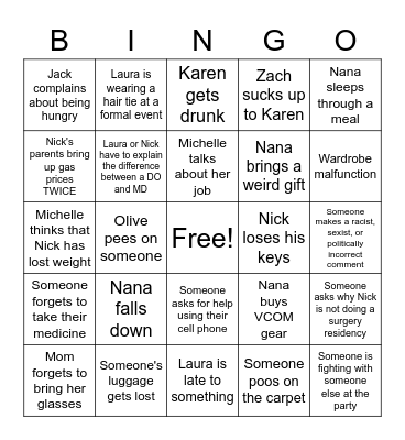 Graduation Weekend Bingo Card