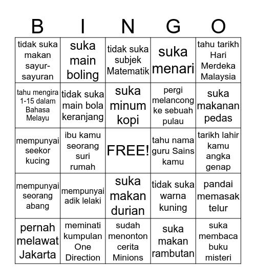 Bingo Suai Kenal Bingo Card