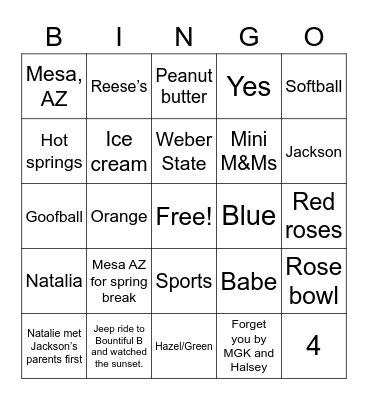 Bridal Bingo Card