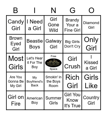 K Pub Music Bingo "Boys & Girls" Bingo Card