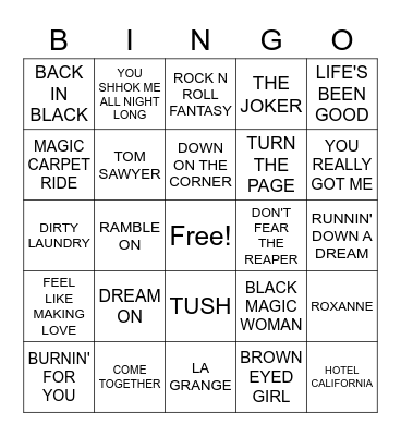CLASSIC ROCK HITS Bingo Card