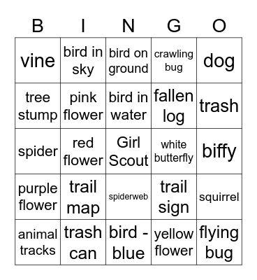 Hiking Bingo Card