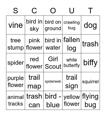 Hiking Bingo Card