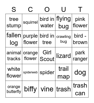 Hiking Bingo Card