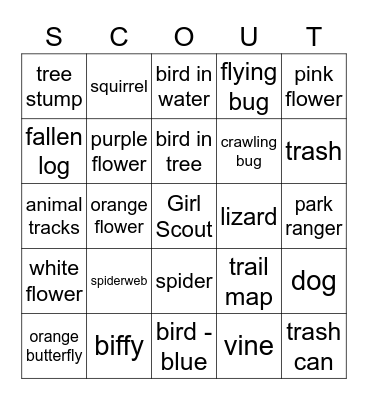 Hiking Bingo Card