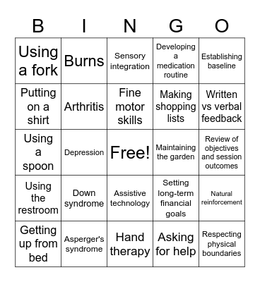 OT and Me Bingo Card