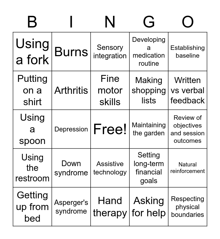 OT and Me Bingo Card