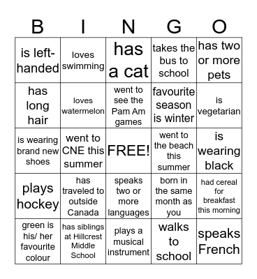 FIND SOMEONE IS OUR CLASS WHO... Bingo Card