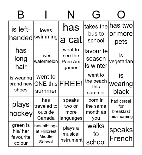 FIND SOMEONE IS OUR CLASS WHO... Bingo Card