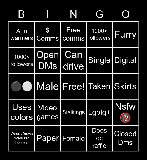 Twitter Artists Bingo Card