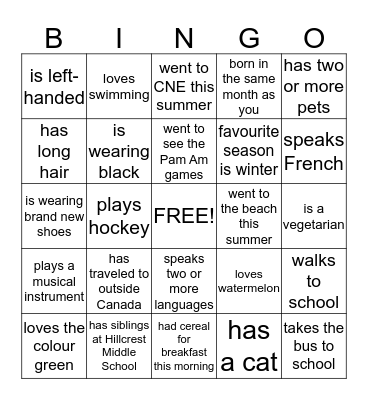 FIND SOMEONE IS OUR CLASS WHO... Bingo Card