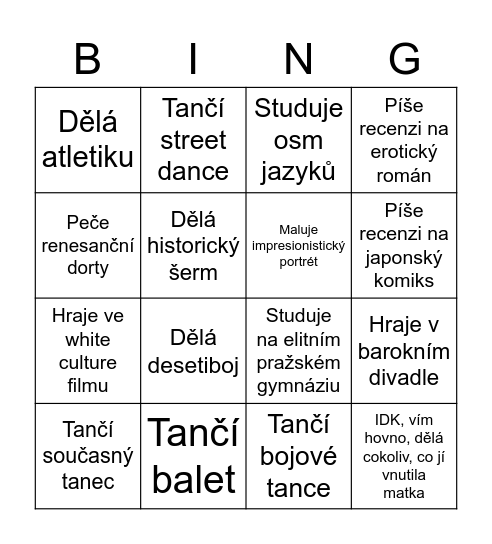 „Co dnes dělá dcera Oliny Stehlíkové" Bingo Card