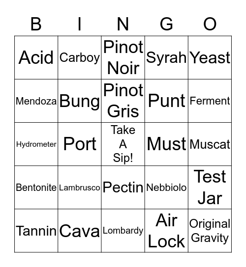 Wine Bingo Card