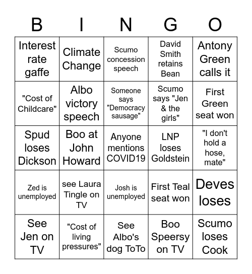 #BIN NIGHT 2022 Bingo Card