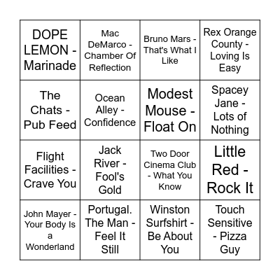 Prince Bingo - Round #1 Bingo Card