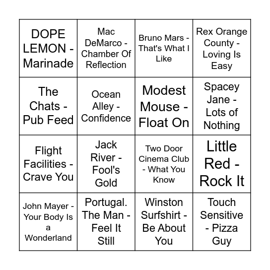 Prince Bingo - Round #1 Bingo Card