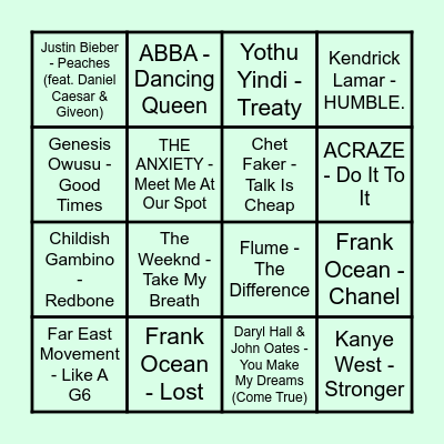 Prince Bingo - Round #2 Bingo Card