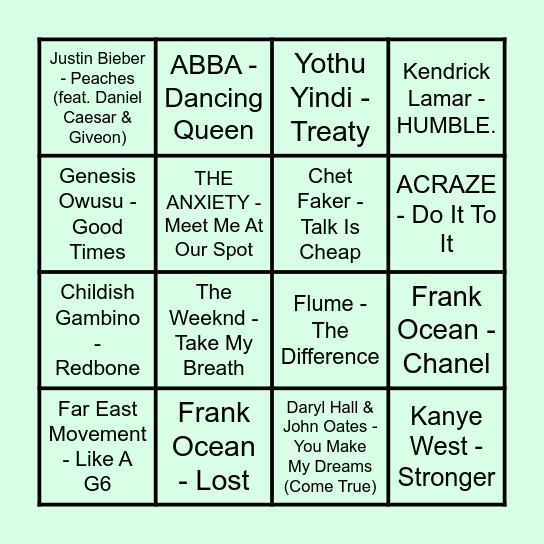 Prince Bingo - Round #2 Bingo Card
