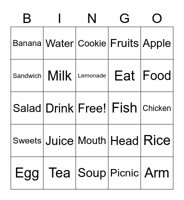 Food and drinks Bingo Card