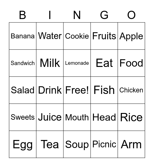 Food and drinks Bingo Card