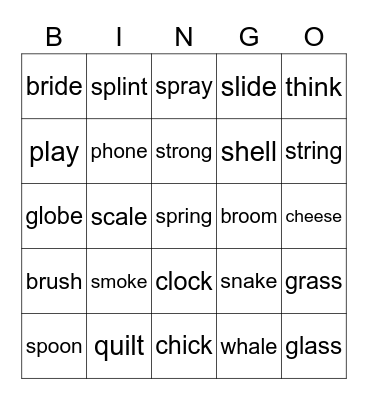 Phonics 4 Consonant Blends Bingo Card